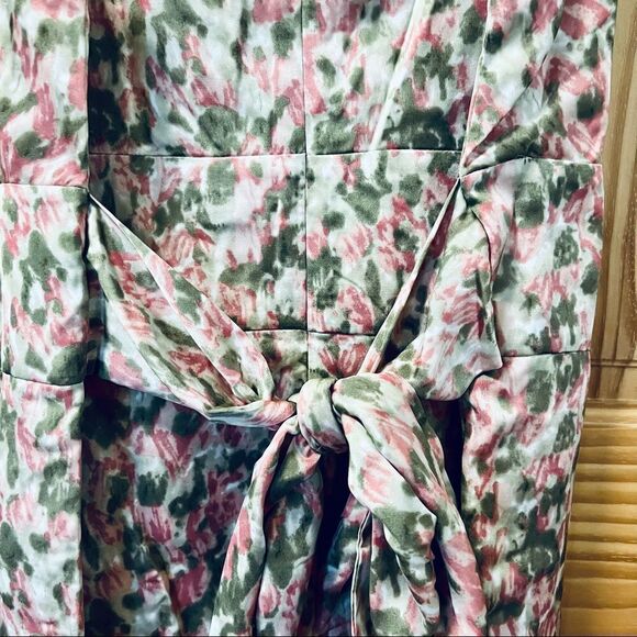 Talbots pink green white sleeveless cross bodice retro style midi dress 16 - Picture 5 of 10